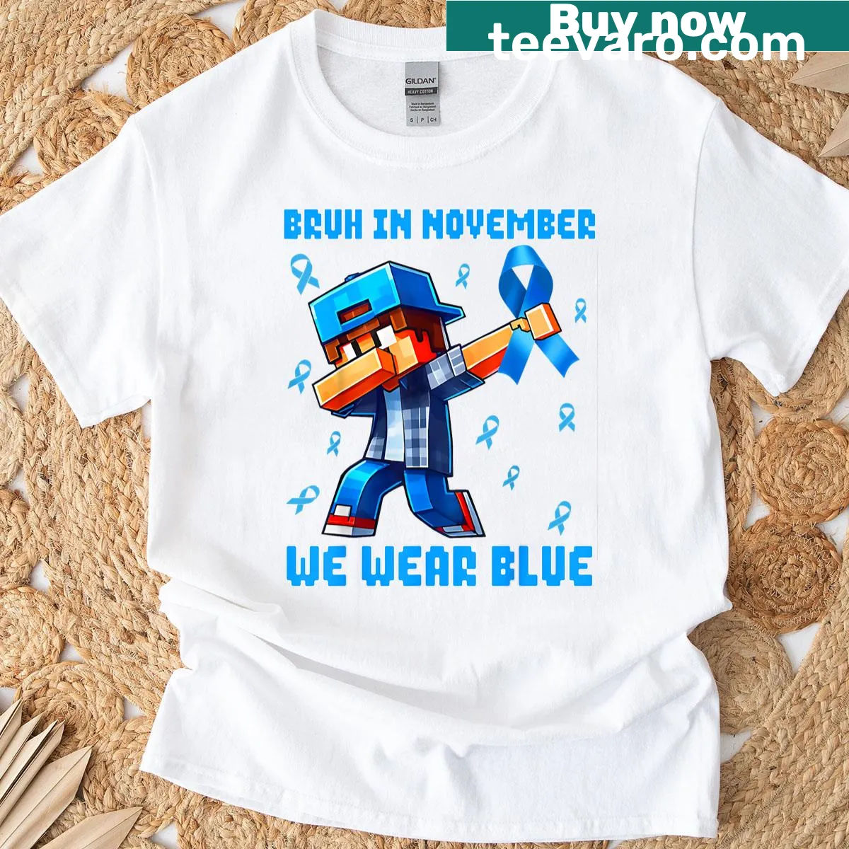 Funny diabetes awareness T-shirt with blue ribbon — on a men's t-shirt