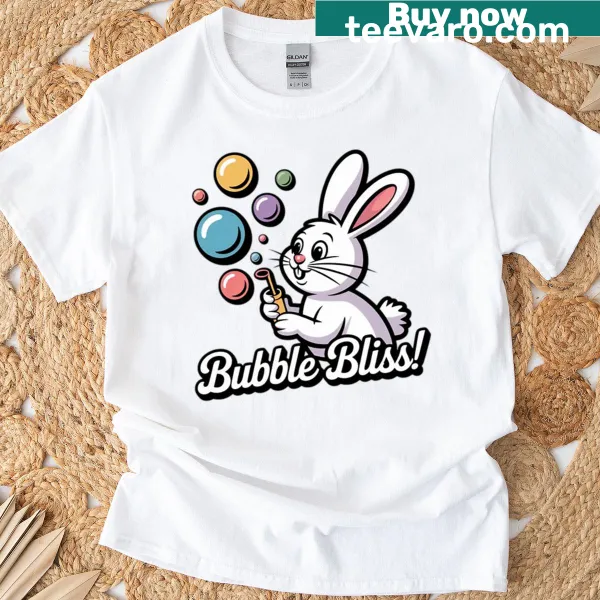 Cute bunny T-shirt with whimsical bubble art design
