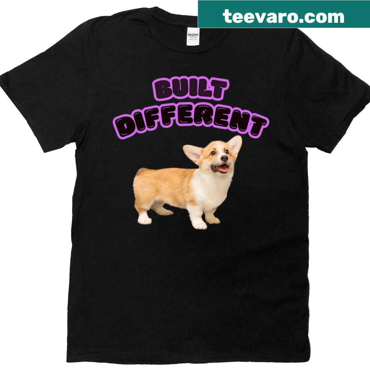 Oversized T-shirt with a playful corgi illustration for dog lovers. — on a men's t-shirt