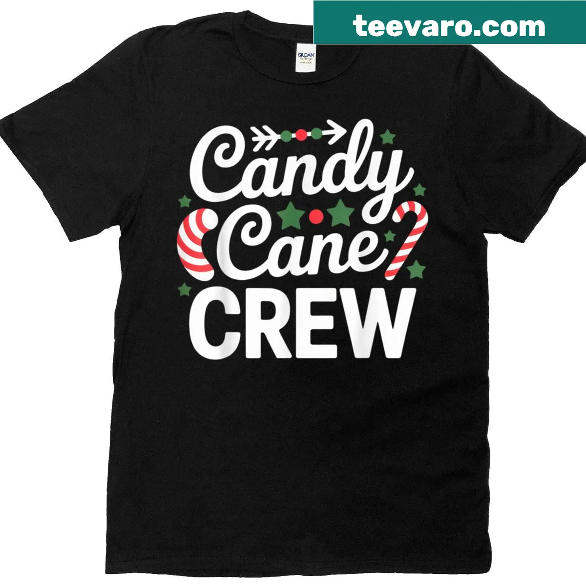 Cartoon design of family enjoying Christmas with candy canes — on a men's t-shirt