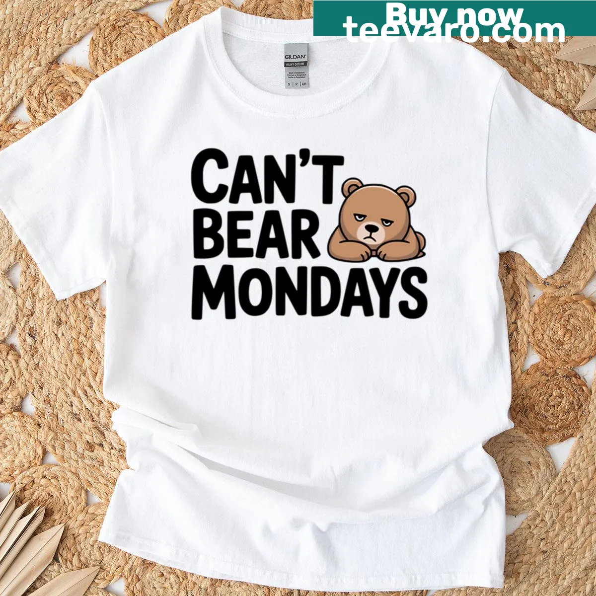 Cute bear pun T-shirt saying Can't Bear Mondays — on a men's t-shirt