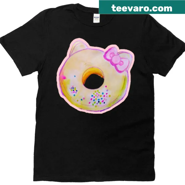 Whimsical cat-shaped donut watercolor illustration t-shirt.
