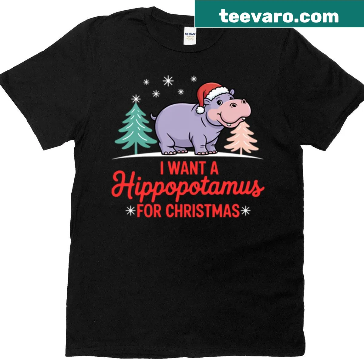 Kawaii hippo dressed as Santa on a T-shirt — on a men's t-shirt