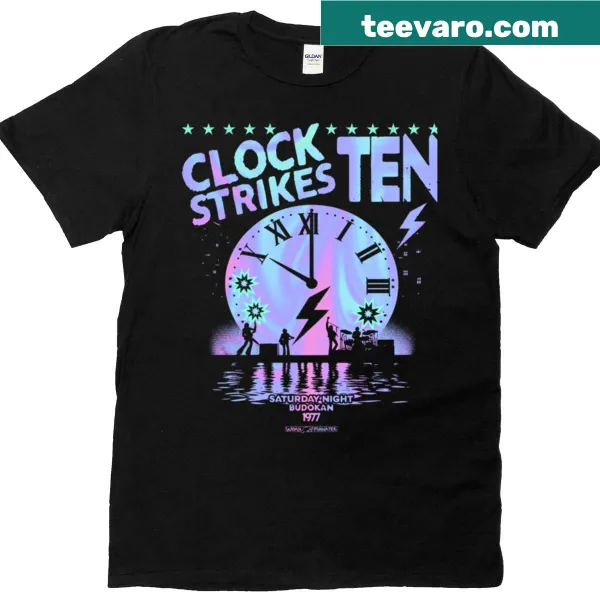 T-shirt featuring an abstract clock design with striking typography.