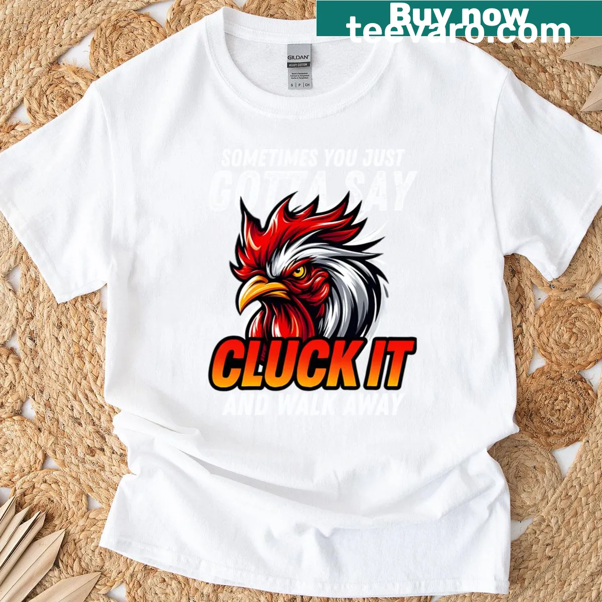 Funny rooster attitude T-shirt with humorous text — on a men's t-shirt