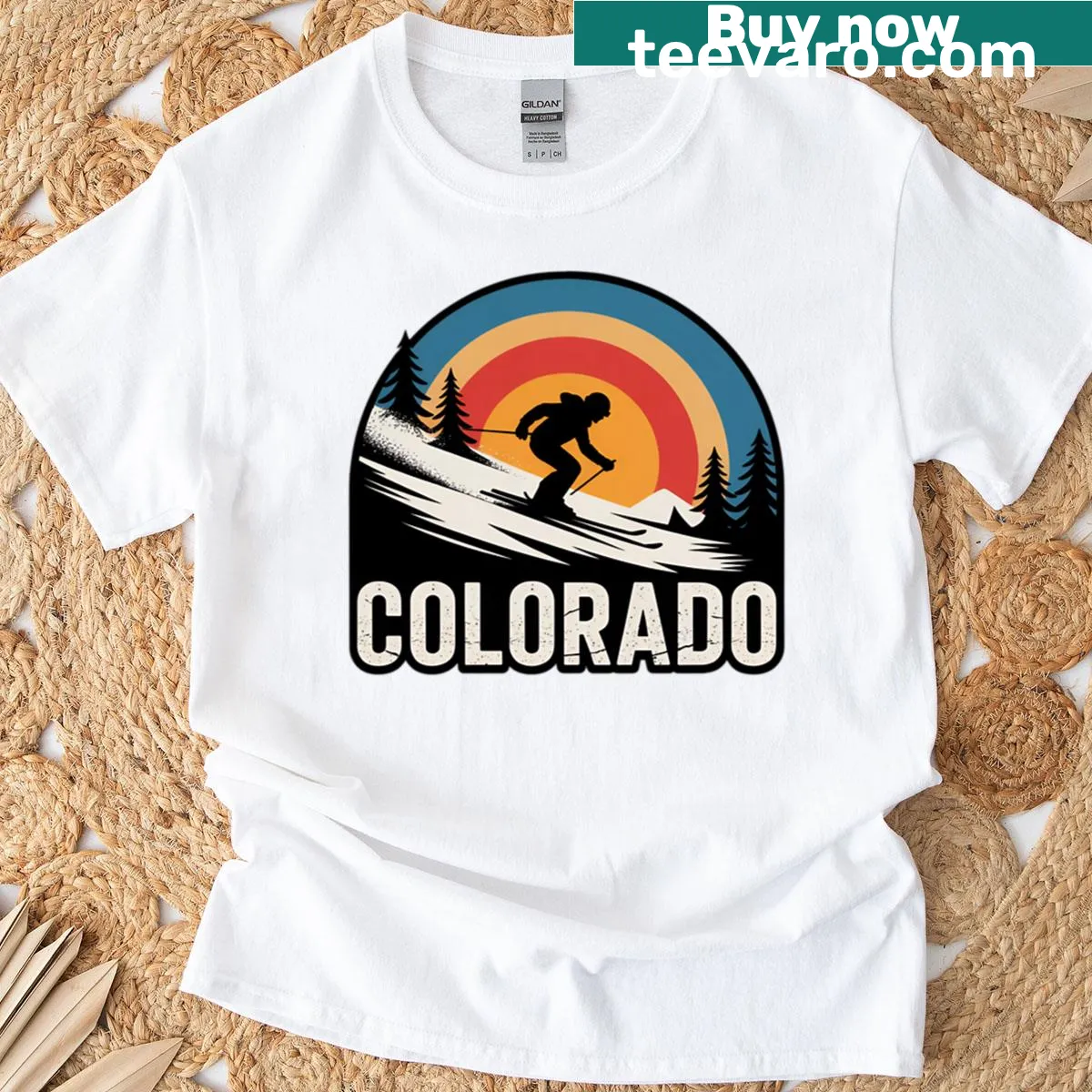 Nature-themed t-shirt with majestic Colorado mountain design — on a men's t-shirt