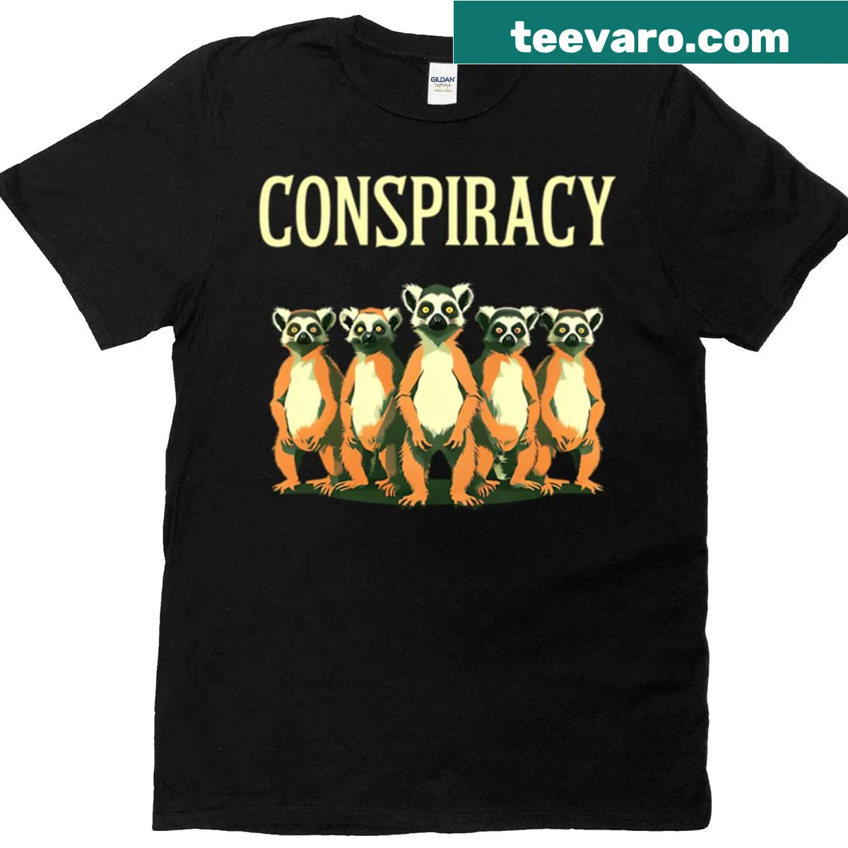 Illustration of lemurs in a playful conspiracy design. — on a men's t-shirt