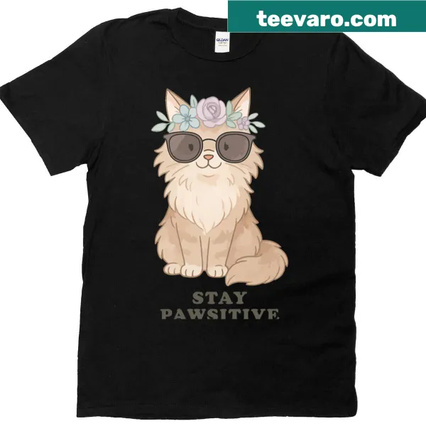 T-shirt depicting a cool cat design promoting positive vibes