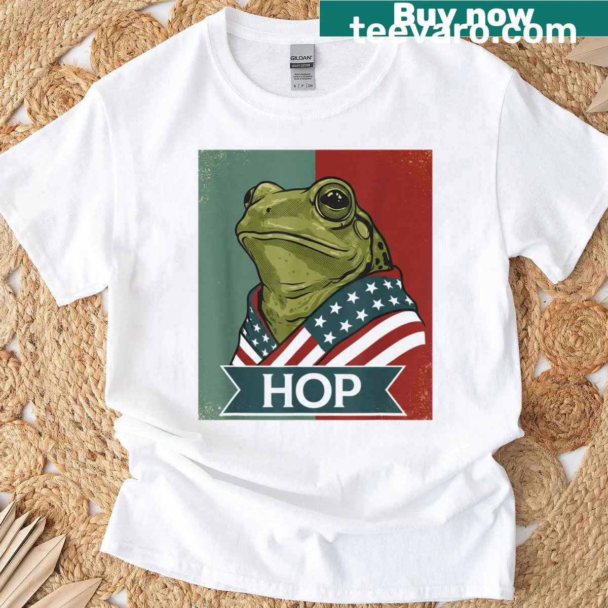 Cartoon frog hopping design representing the spirit of Portland — on a men's t-shirt