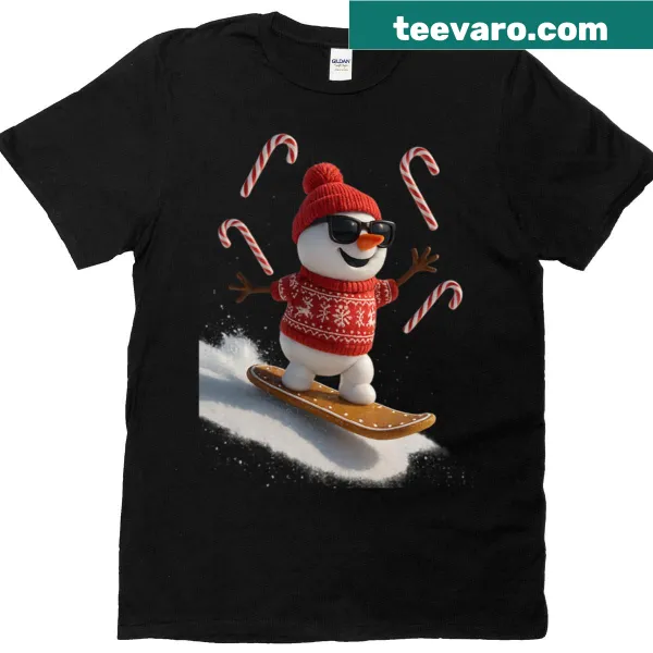 Funny snowman riding in 3D style on a Christmas T-shirt