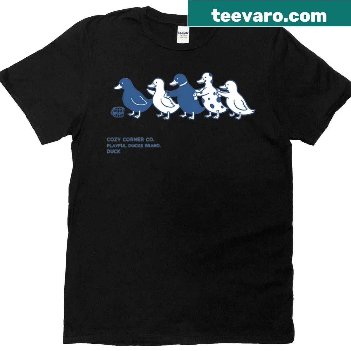 Minimalist line art of a playful duck on a T-shirt — on a men's t-shirt