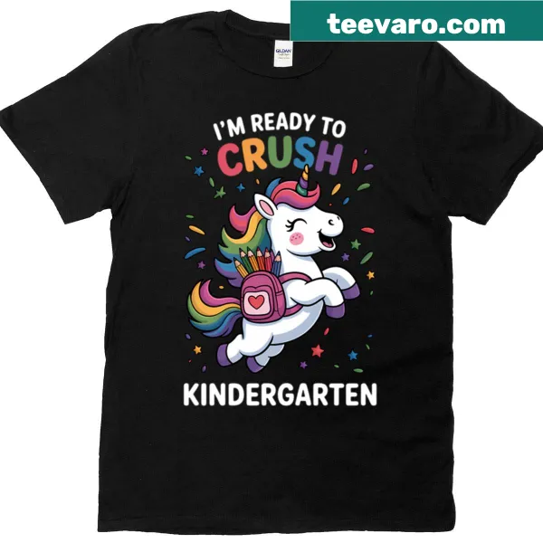 Cute T-shirt with unicorn illustration for kindergarten girls.