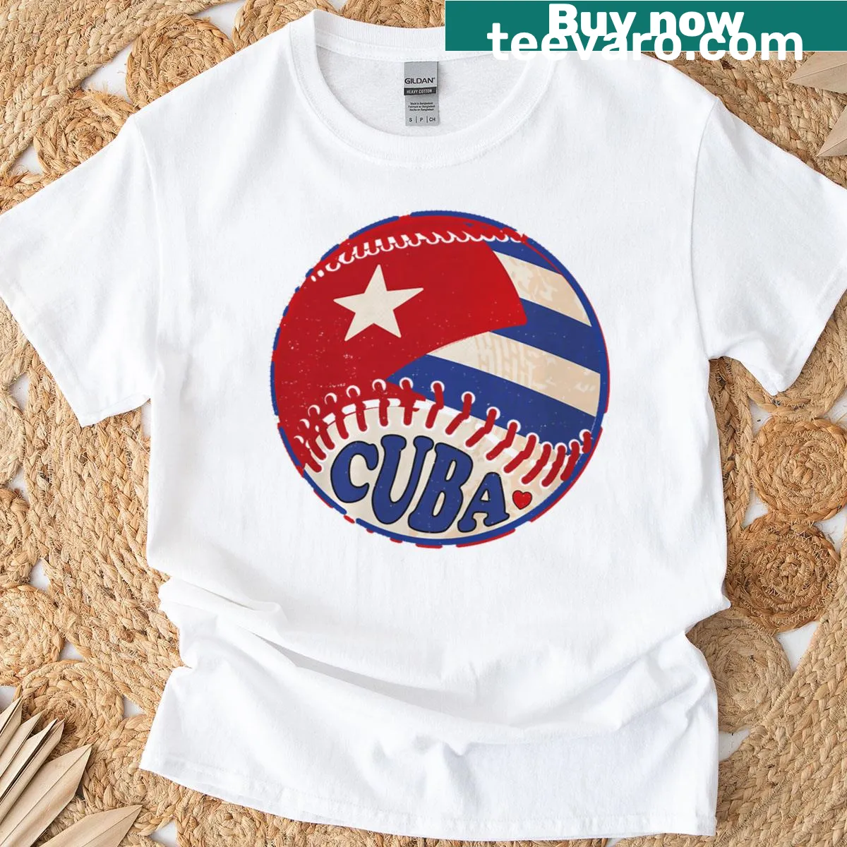 Cuban Baseball T-shirt with Cuba flag graphic — on a men's t-shirt