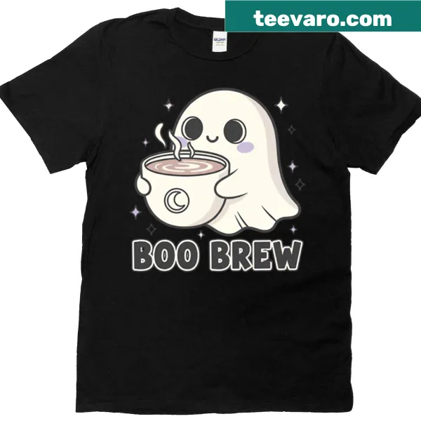 Cartoon ghost with coffee for Halloween enthusiasts