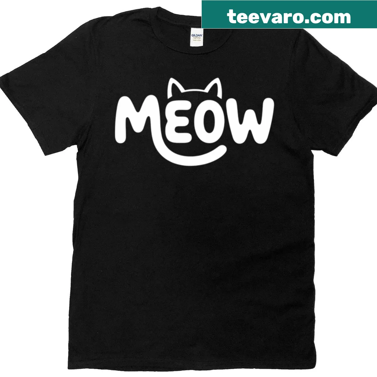 Playful 'Meow' graphic on a Cat Lover T-shirt — on a men's t-shirt