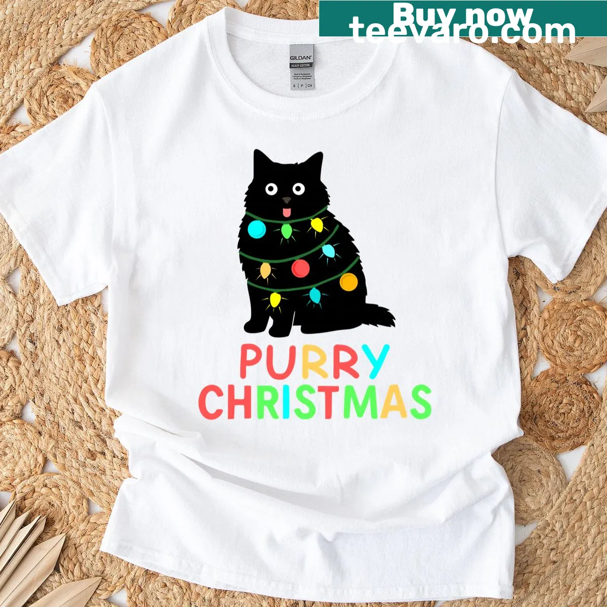 Cartoon cat graphic for Christmas T-shirt — on a men's t-shirt