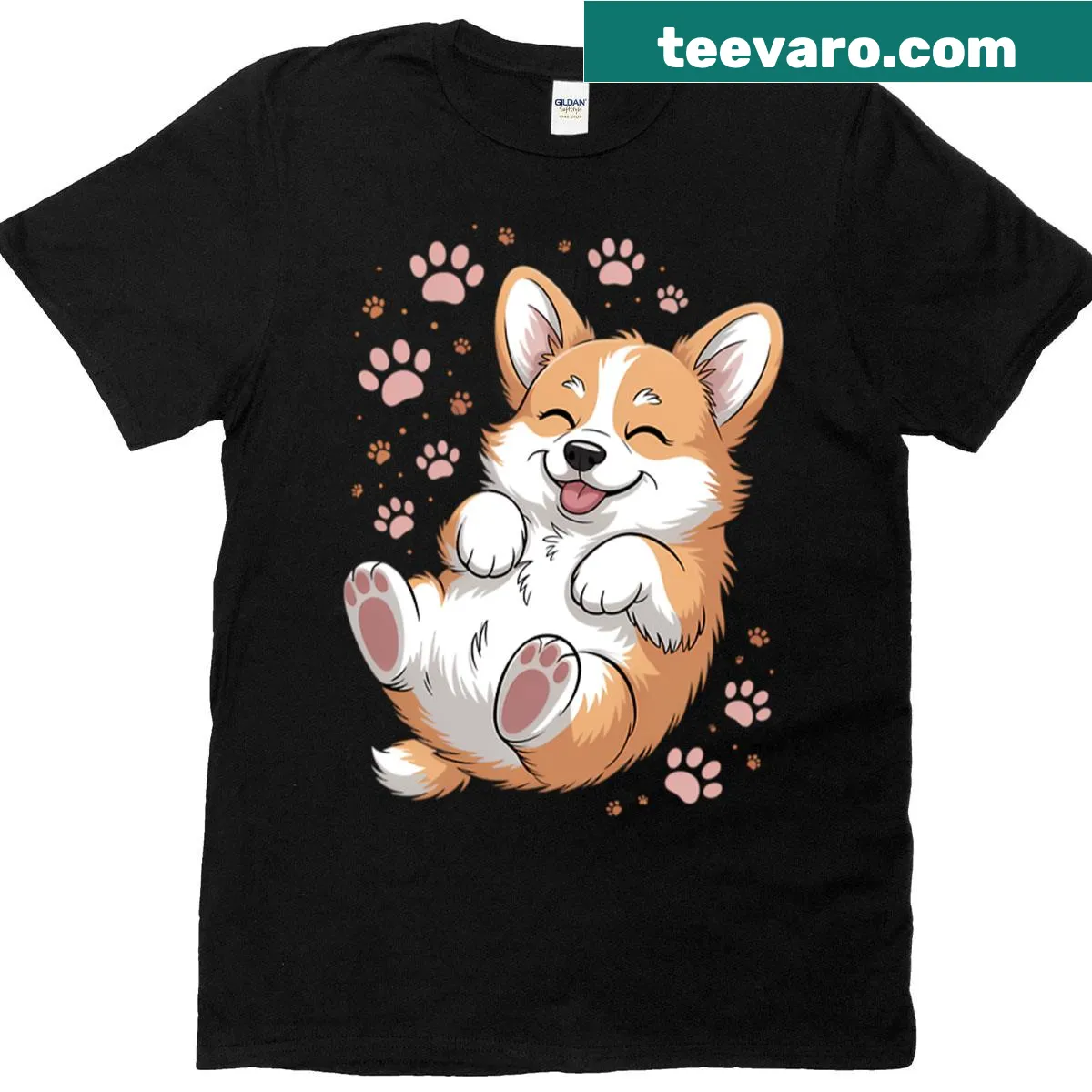 Adorable illustration of a playful corgi — on a men's t-shirt