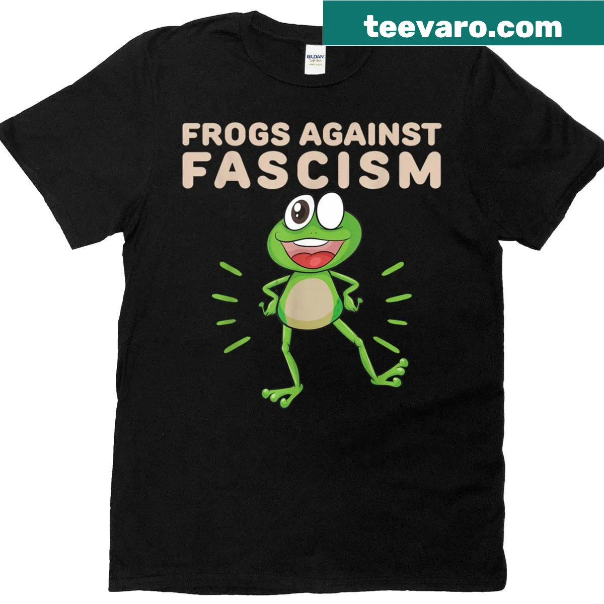 Cartoon frog activist design on a t-shirt — on a men's t-shirt