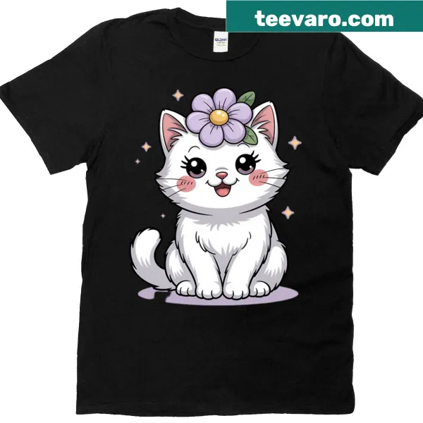 Kawaii cat illustration T-shirt with playful design