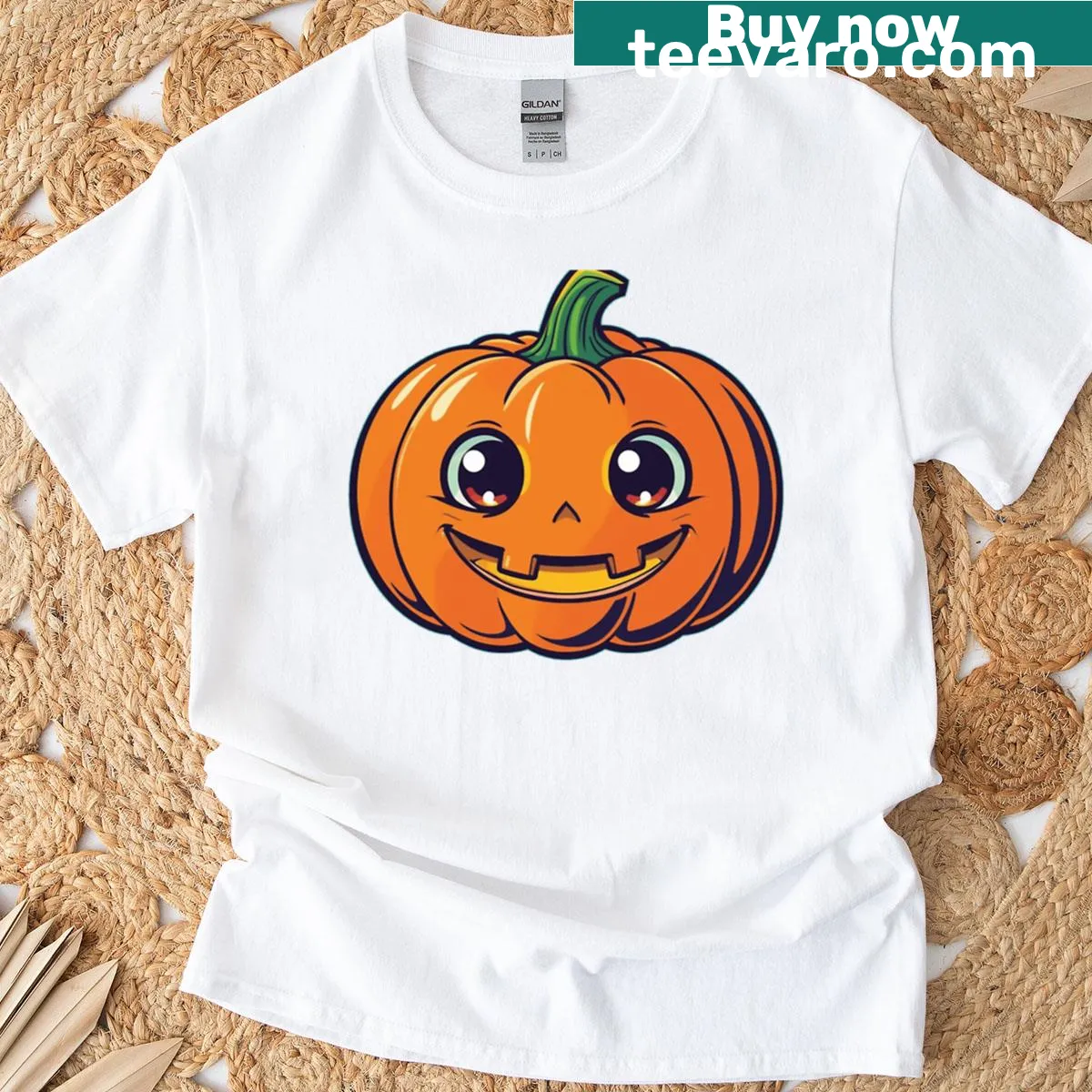 Kawaii pumpkin graphic for Halloween T-shirt — on a men's t-shirt