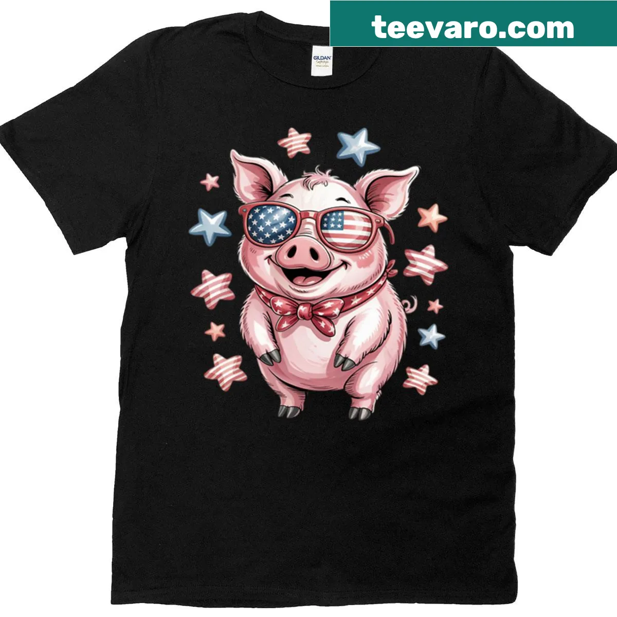Patriotic pig illustration with USA flag on a t-shirt — on a men's t-shirt