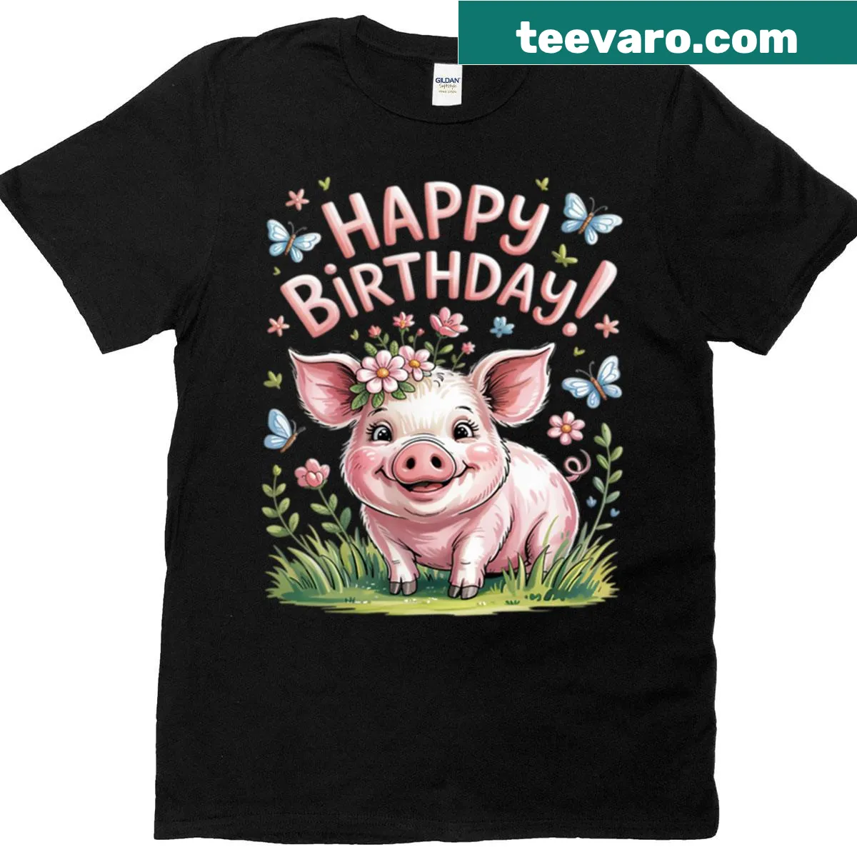 Cute pig design with flowers on a t-shirt — on a men's t-shirt