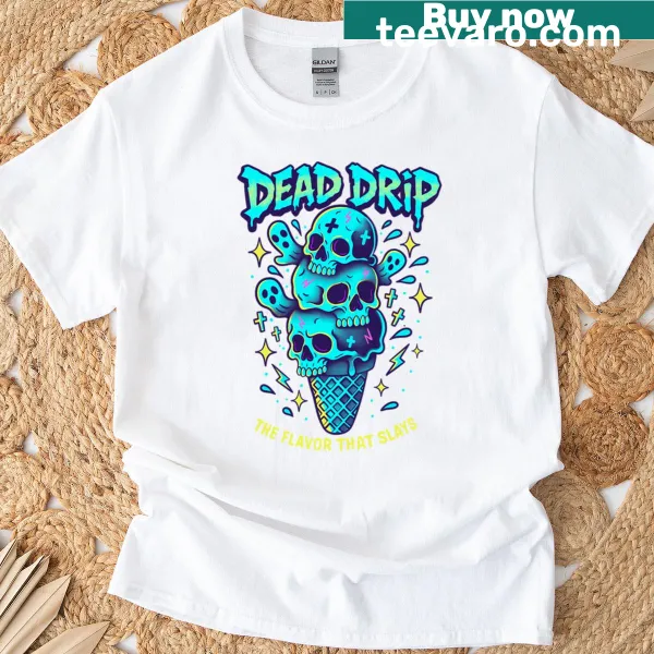 Neon skull with an ice cream cone graphic on streetwear t-shirt.