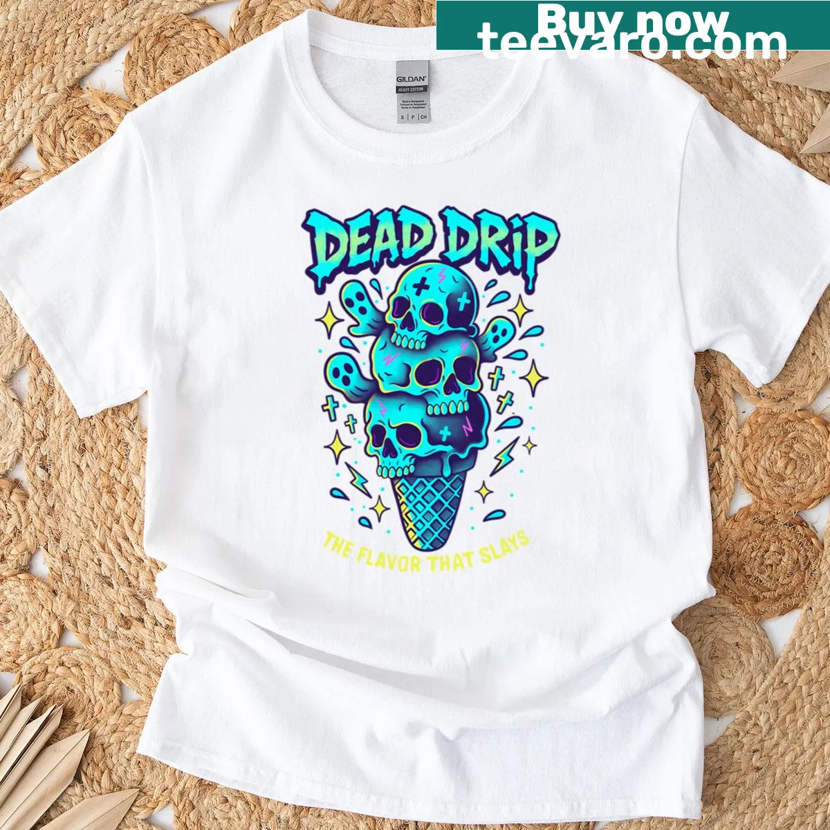 Neon skull with an ice cream cone graphic on streetwear t-shirt. — on a men's t-shirt