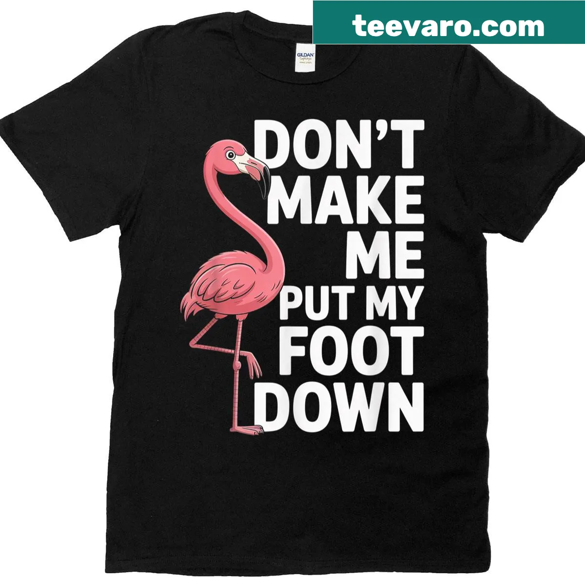 Funny T-shirt with a slogan and flamingo graphic — on a men's t-shirt