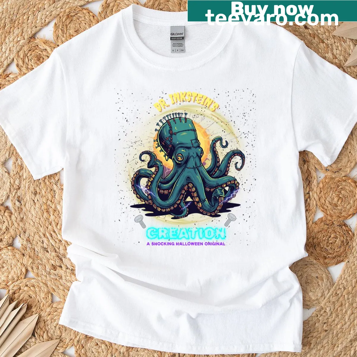 Electric Halloween monster graphic on t-shirt by Dr. Inkstein — on a men's t-shirt