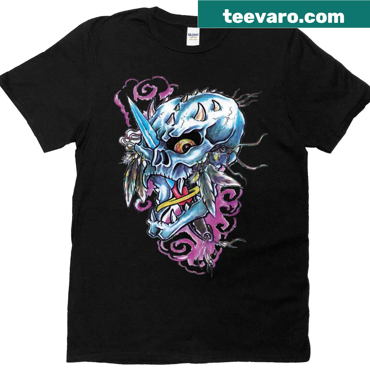 Detailed skull illustration on a t-shirt — on a men's t-shirt