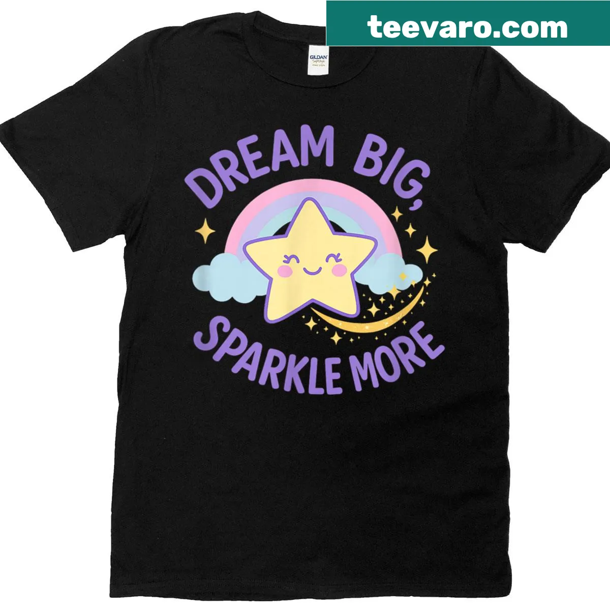 Cute motivational T-shirt with rainbow and star design — on a men's t-shirt