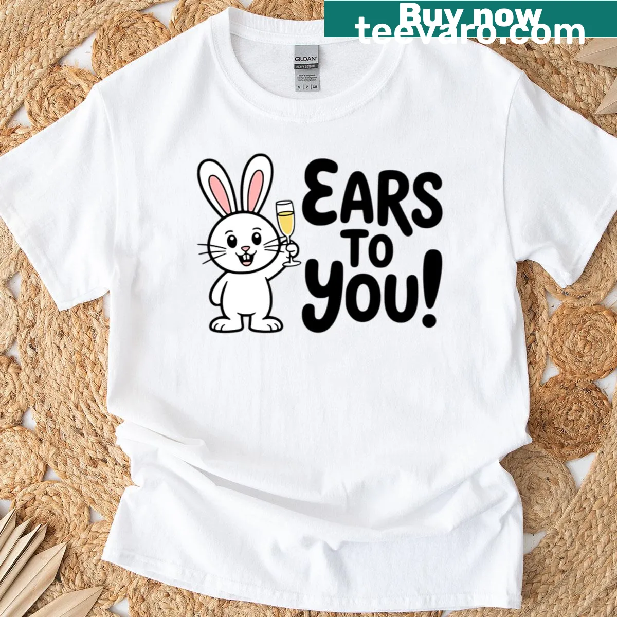 Cute bunny pun shirt with the phrase 'Ears To You' — on a men's t-shirt