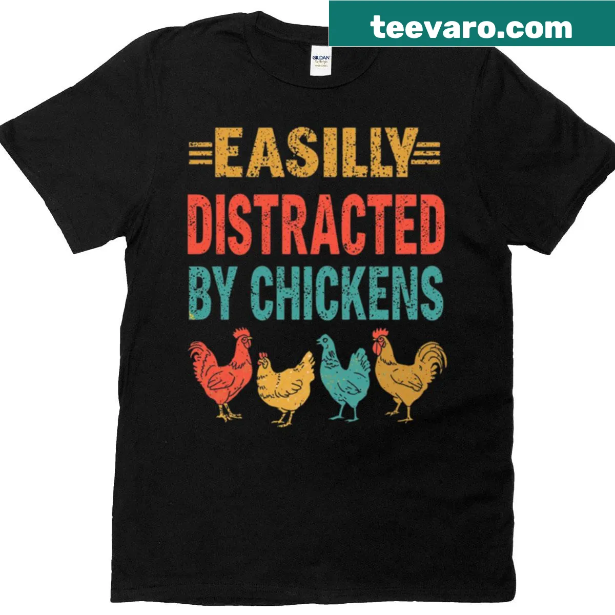 Retro design with chickens and humorous text on shirt — on a men's t-shirt