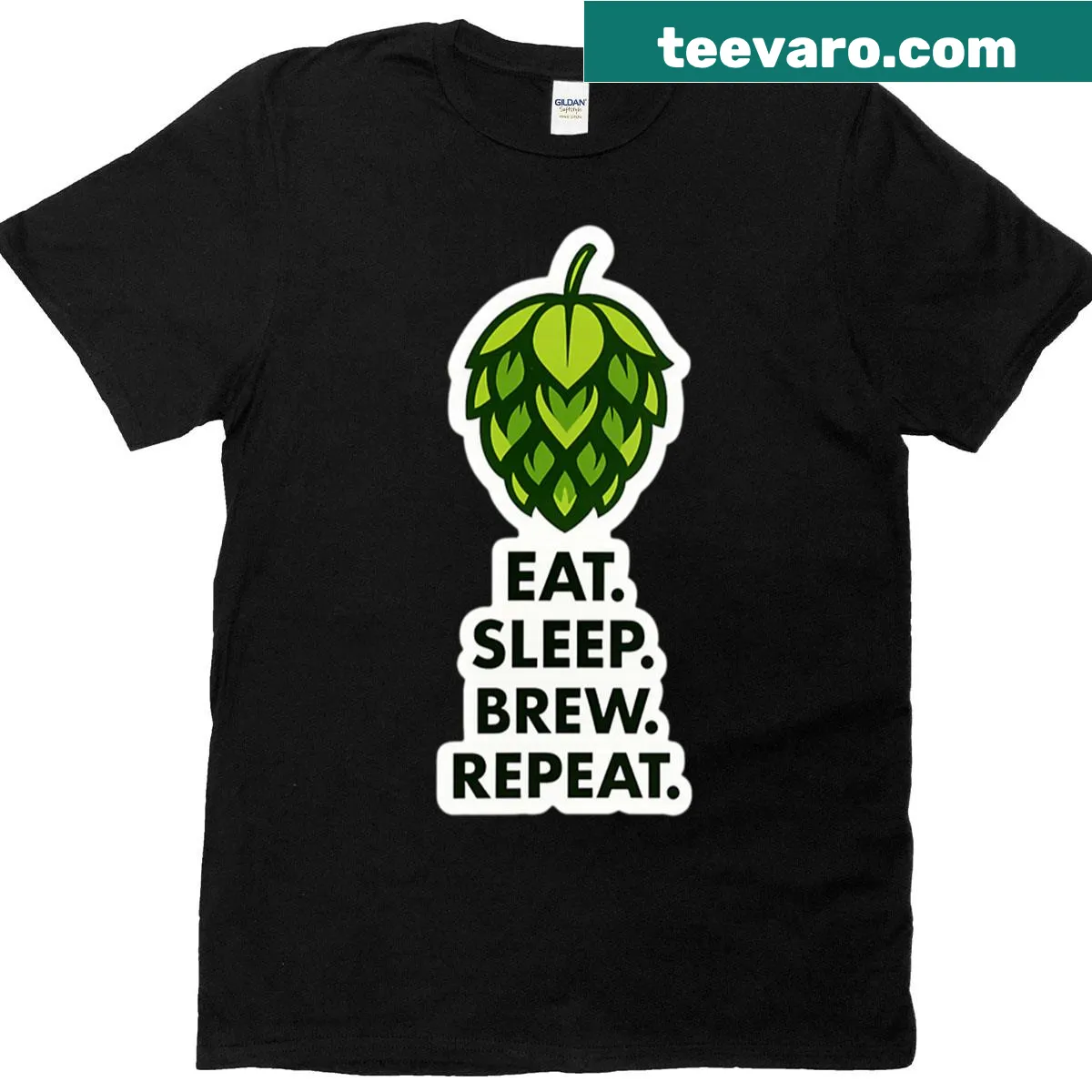 Home brewing themed Eat Sleep Brew Repeat t-shirt design — on a men's t-shirt