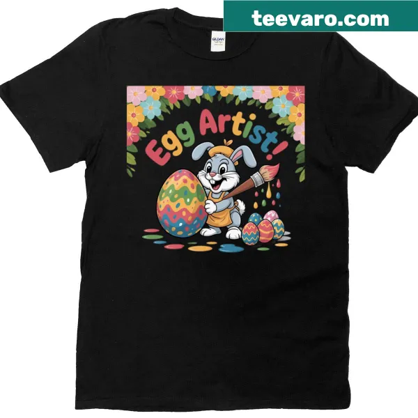 Whimsical bunny painting eggs for Easter T-shirt