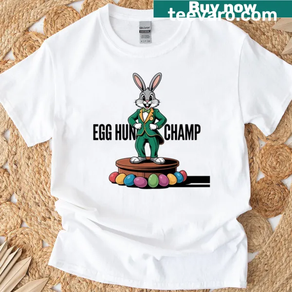 Funny Easter bunny design on a T-shirt for egg hunt champions