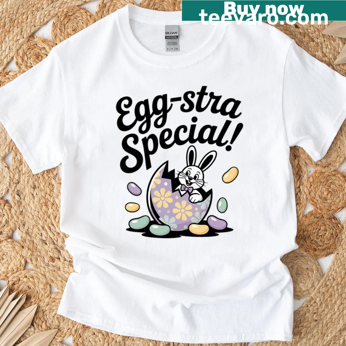 Cute bunny with eggs design on an Easter T-shirt. — on a men's t-shirt