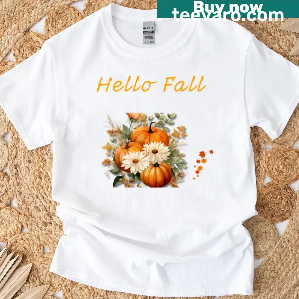 Floral pumpkin autumn illustration on T-shirt
