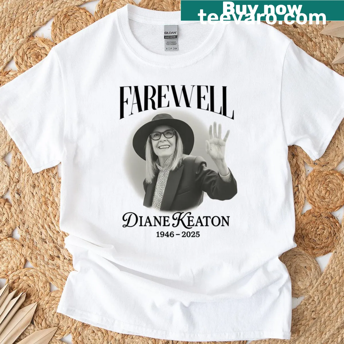 Vintage tribute tee honoring Diane Keaton with nostalgic typography — on a men's t-shirt