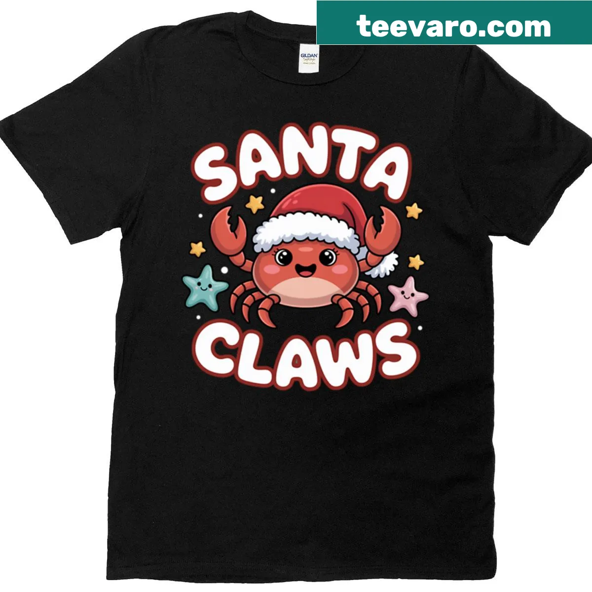 Cute crab Santa Claws design on Christmas T-shirt — on a men's t-shirt