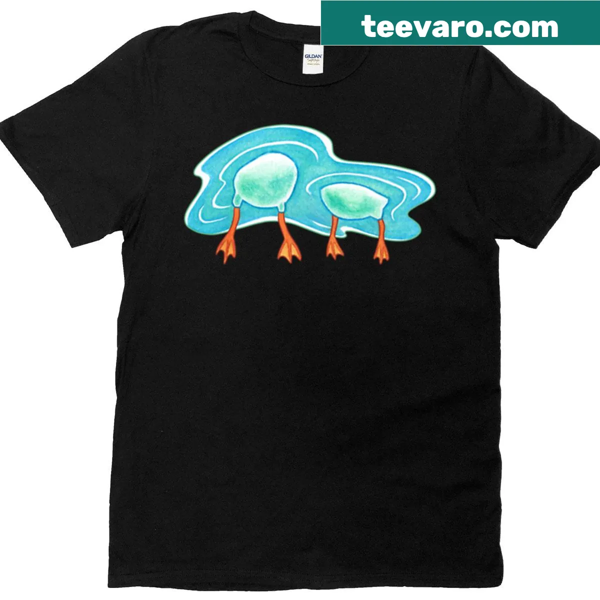 Whimsical floating ducks illustration on a T-shirt — on a men's t-shirt