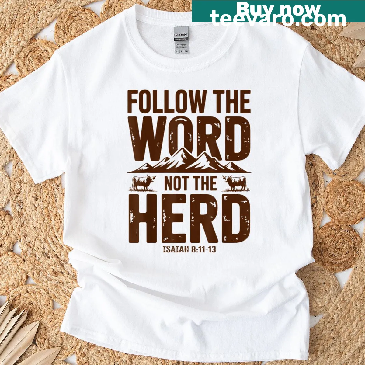 T-shirt with a Highland cow illustration and inspirational text — on a men's t-shirt