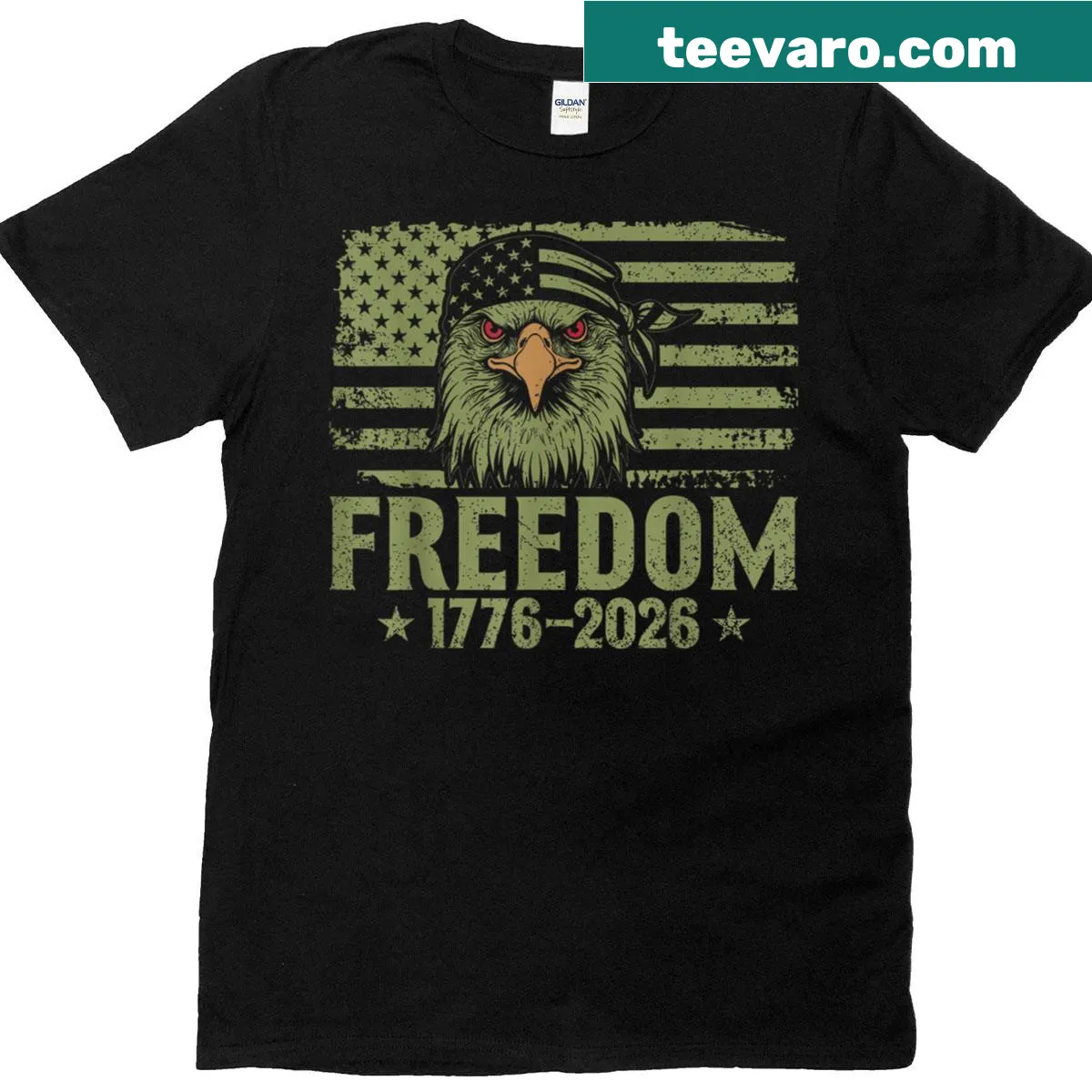 Eagle and USA flag emblem on a T-shirt — on a men's t-shirt
