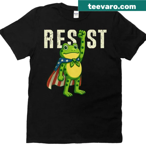 Frog protest t-shirt featuring a cartoon frog and activist text