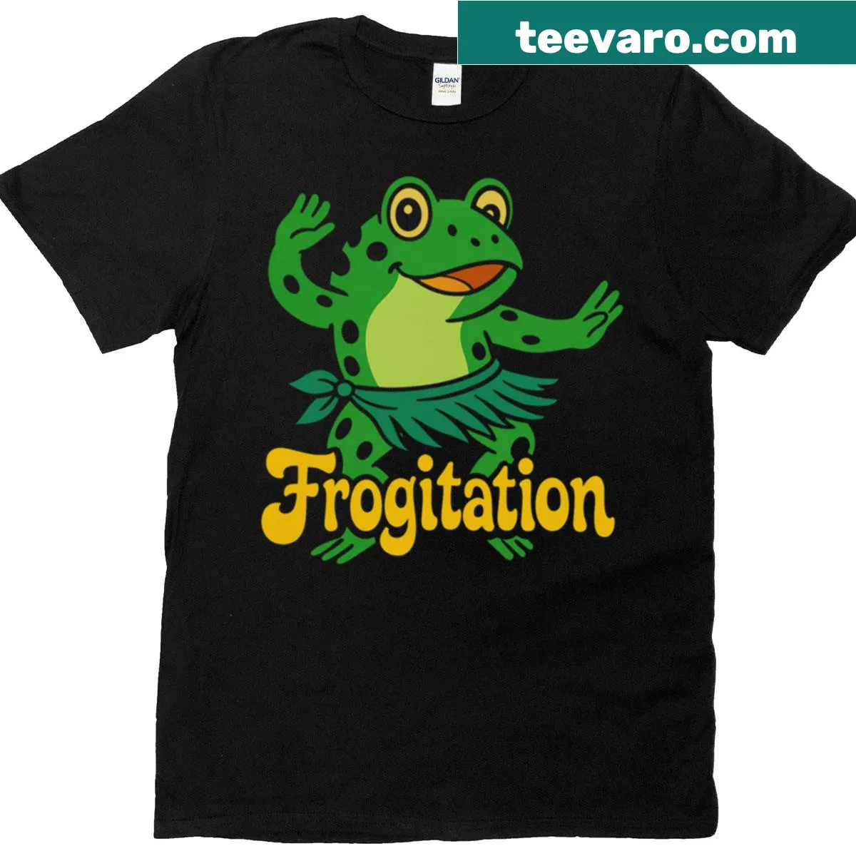 Funny retro dancing frog graphic on a vintage-style T-shirt — on a men's t-shirt
