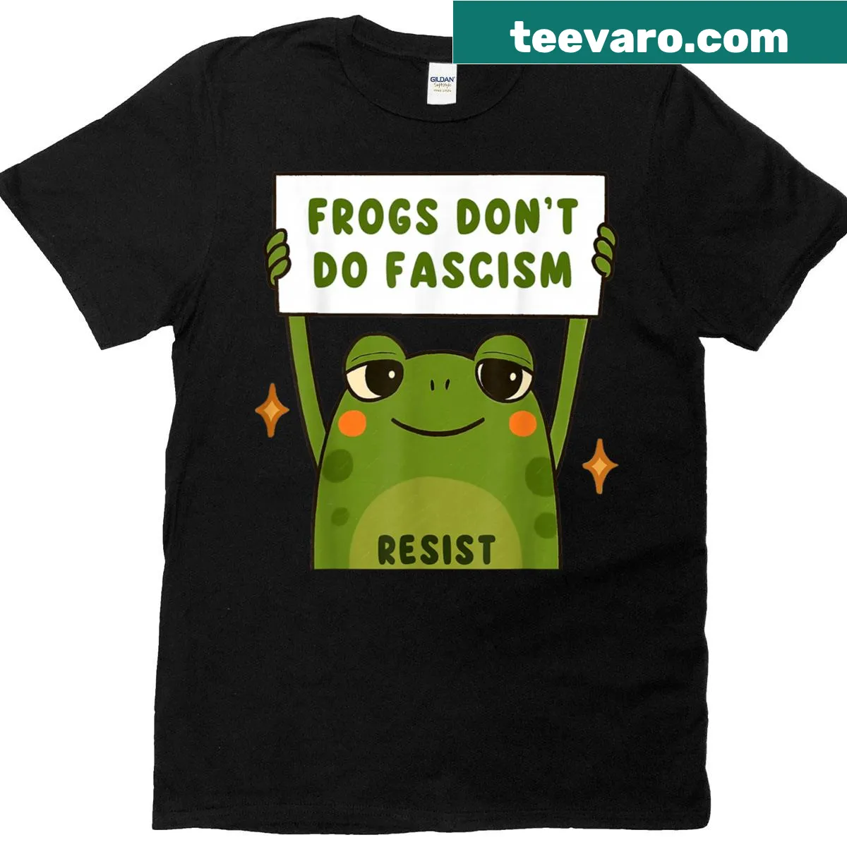 Frogs illustration with 'Frogs Against Fascism' text — on a men's t-shirt