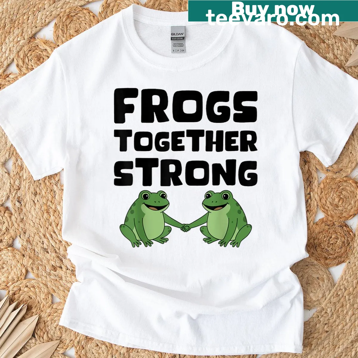 Illustration of frogs symbolizing unity and strength on a T-shirt — on a men's t-shirt