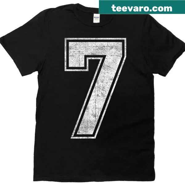 Retro-style t-shirt with a funny number seven graphic for Halloween birthday
