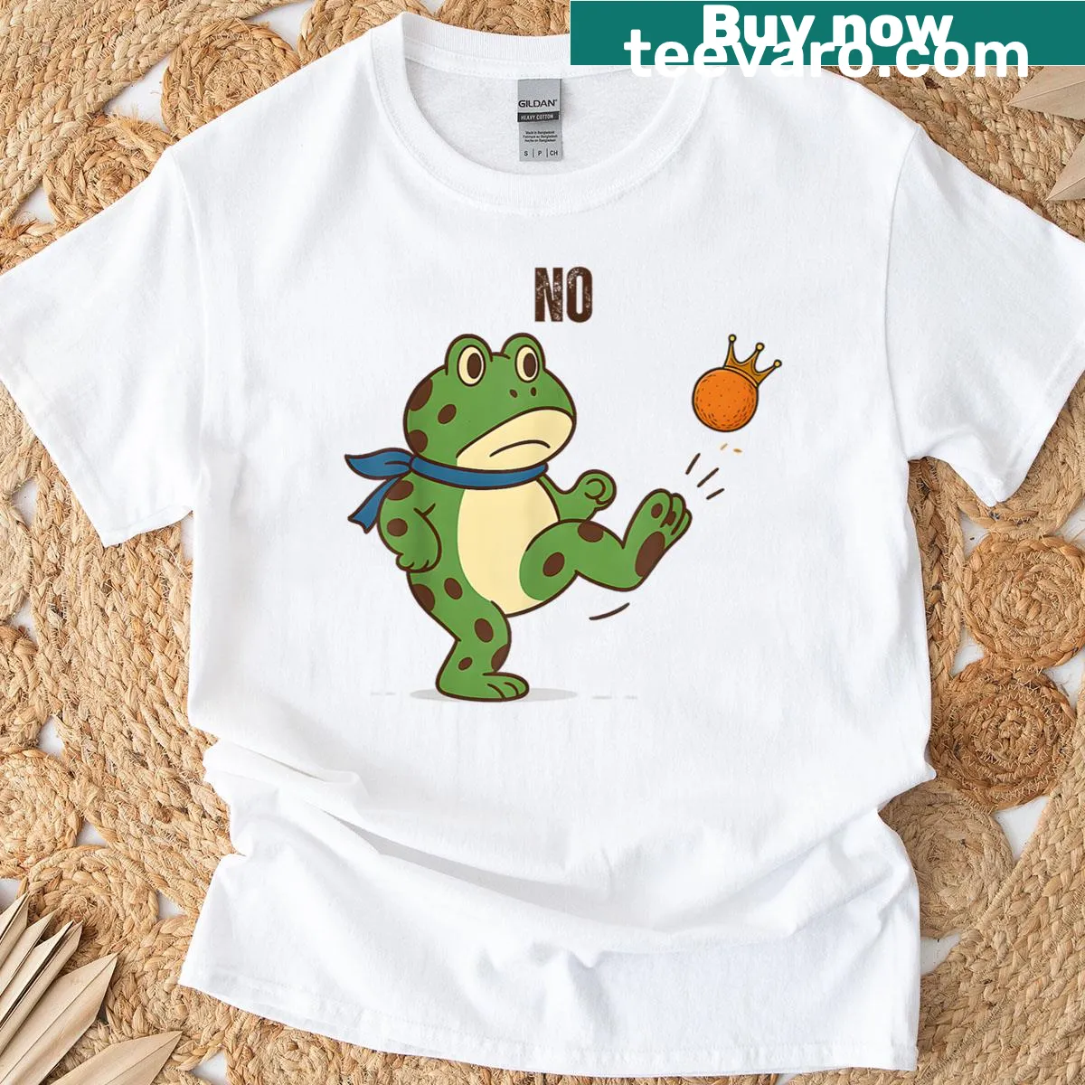 Playful frog protest illustration T-shirt for men and women — on a men's t-shirt